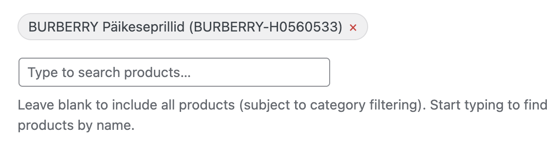 Bulk select products and search by name screenshot